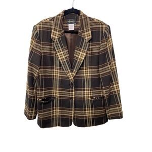 Vtg Requirements Plaid Blazer Brown Wool Blend Academia Heritage‎ Equestrian 18